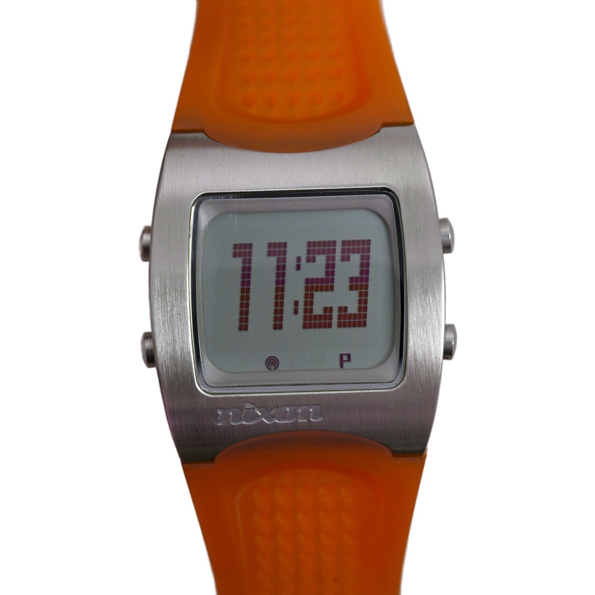 Nixon Digital Silver-Tone Orange Silicone Strap LCD Sports Watch
