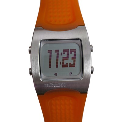 Nixon Digital Silver-Tone Orange Silicone Strap LCD Sports Watch