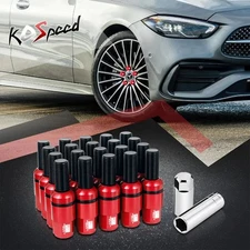 J2 20X Aluminum Removable Cap Closed End Ball Seat Wheel Lug Nut Red for Benz