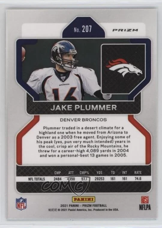 2021 Panini Prizm White Sparkle Prizm Jake Plummer #207 - Image 2 of 2