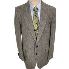 Stafford Blazer Mens 44L Gray Herringbone Tweed Classic Neutral Wool Jacket
