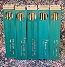 Vtg Lot 5 Berol Mechanical Pencil Turquoise Eagle Drawing Leads with Cases