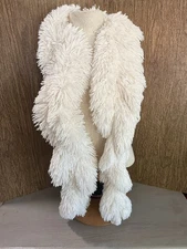 Cejon Faux Fur Shaggy Scarf Boa Wrap White Long 84in Stretchy NWT Plush Soft