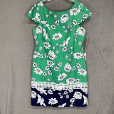 Eliza J Womens Dress Size 12 Multicolor Floral Sheath Stretch Cap Sleeves Back V