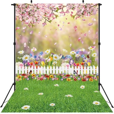 Spring Easter Backdrop Spring Pink Flowers Photography Backdrop Easter Green ...