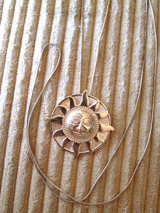 Authentic 18K GOLD plated SUN FACE CELESTIAL pendant on 38" Snake Chain necklace