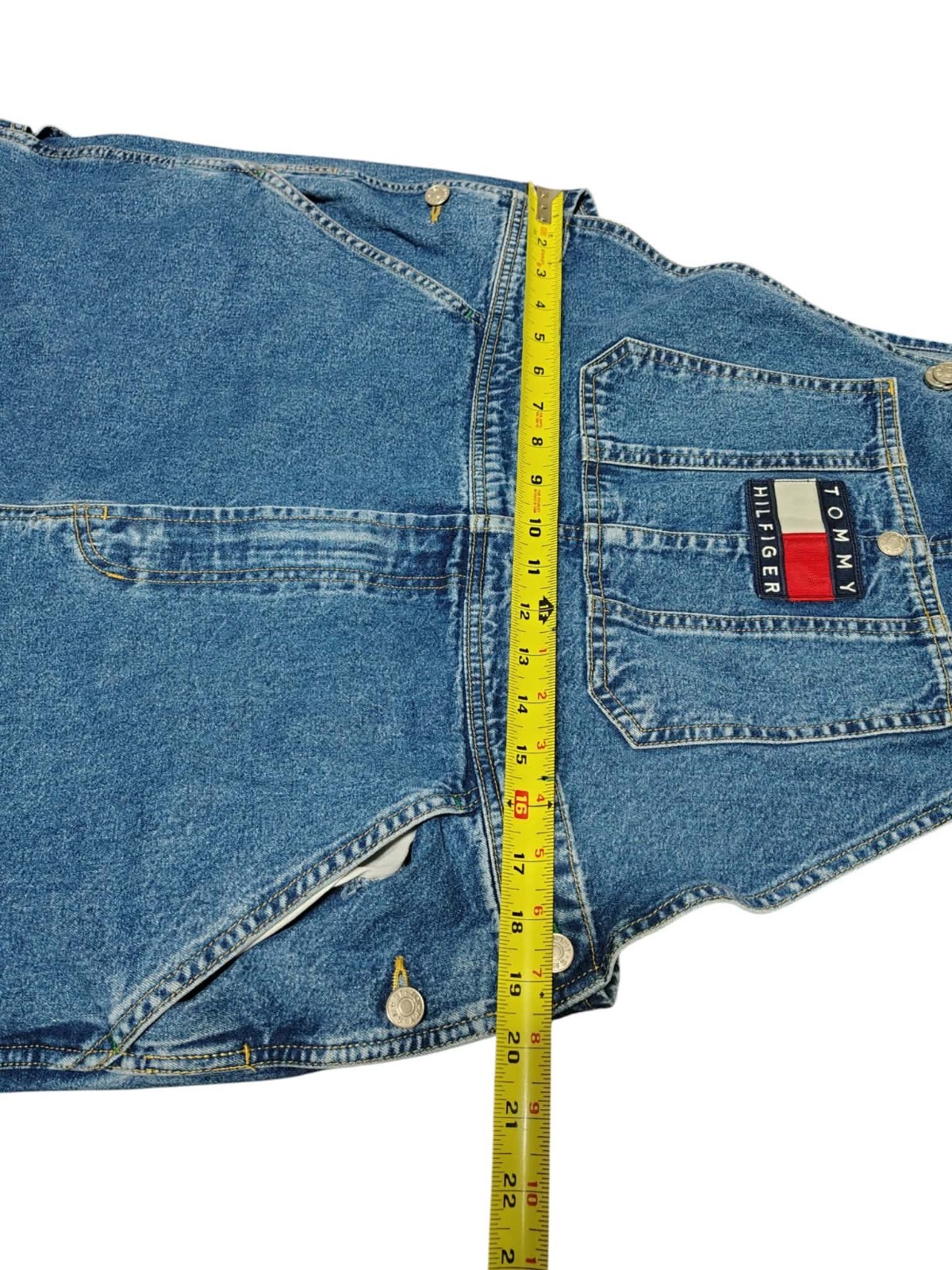 Vintage Tommy Hilfiger Overalls White Straps 90s Y2K Tommy Jeans Dark Blue Large image 8
