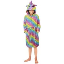Kids Girls Unicorn Bathrobe Hooded Rainbow Galaxy Xmas Cosplay Costume Soft Suit