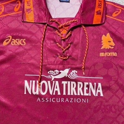AS Roma 94-95 Home L/S Jersey Asics L(US M) Lace-Up Italy