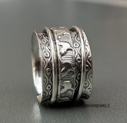 925 Sterling Silver Anxiety Fidget Spinner Handmade Band Ring Meditation Ring