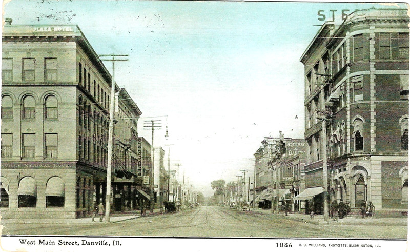 Danville IL West Main Street from Square 1908