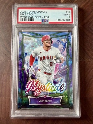 2025 Topps Update Series Mike Trout #MYS-19 Mystical Green Foil /99 PSA 9 POP 1