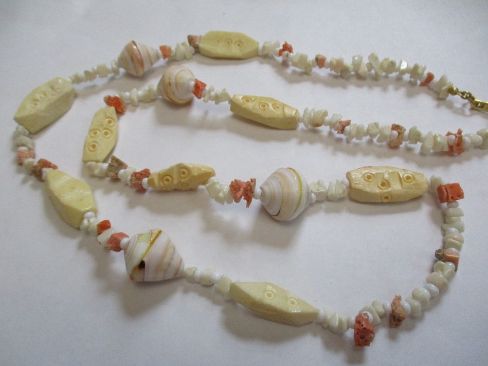 Natural Rocks And Shells Vintage Dauplaise Coral Natural White Shell & Carved Stone Beaded ...