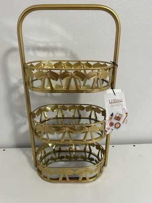 Willow & Riley GOLD BOW 3 Tier Mirrored Tray Coquette Makeup Perfume NEW