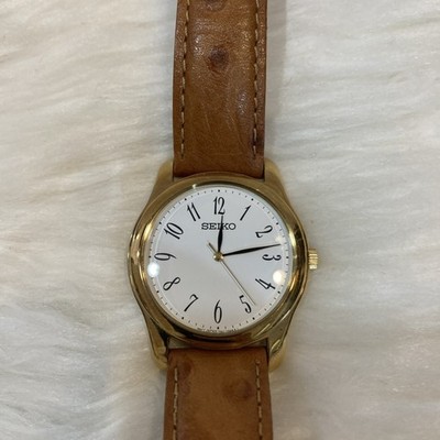 SEIKO 7N01-0DE0 Quartz Men s Watch 35mm Clean Crystal Ostrich Embossed Band
