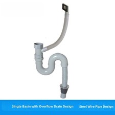 Kitchen Sink Drain Pipe Single Basin PP PVC S-Trap Smooth Inner Wall Drain Tube