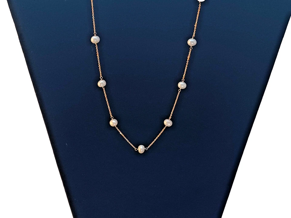 Винтажный 14K золото и жемчуг станции ожерелье - Изображение 2 из 4