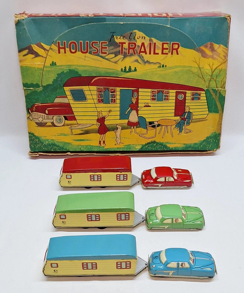 🔵3🟢N.O.S. CONJUNTOS DE REMOLQUE PARA AUTOMÓVIL Y CASA🔴COMO NUEVO+📦 Estaño Litografía Fricción ICHIMURA Japón Foto 2 de 4