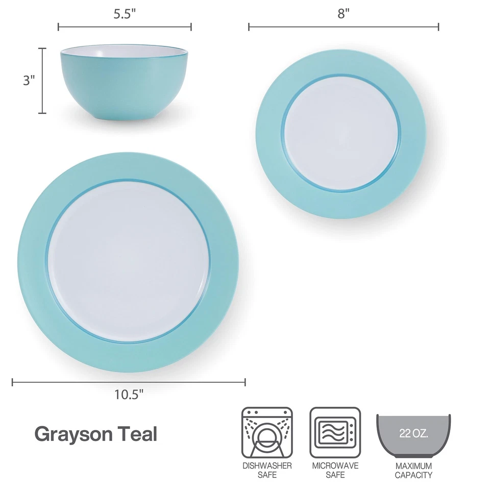 Grayson Teal 12 Piece Dinnerware Set, Service for 4 - Image 4 of 4