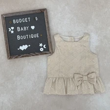 JANIE AND JACK Center Stage Pink/Gold Bow Sleeveless Blouse Top Size 2T EUC