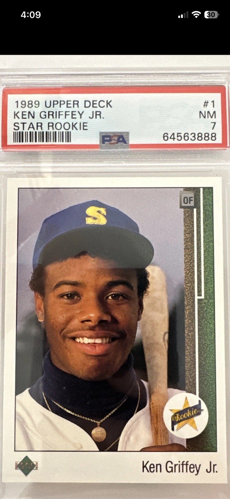 1989 Upper Deck Ken Griffey Jr. #1 Star Rookie RC Mariners PSA 7 - TCCCX view 1