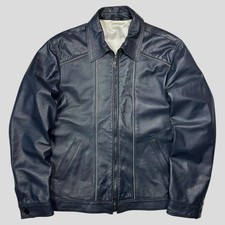 Versace 90’s Classic Blue Leather Piped Moto Jacket - M
