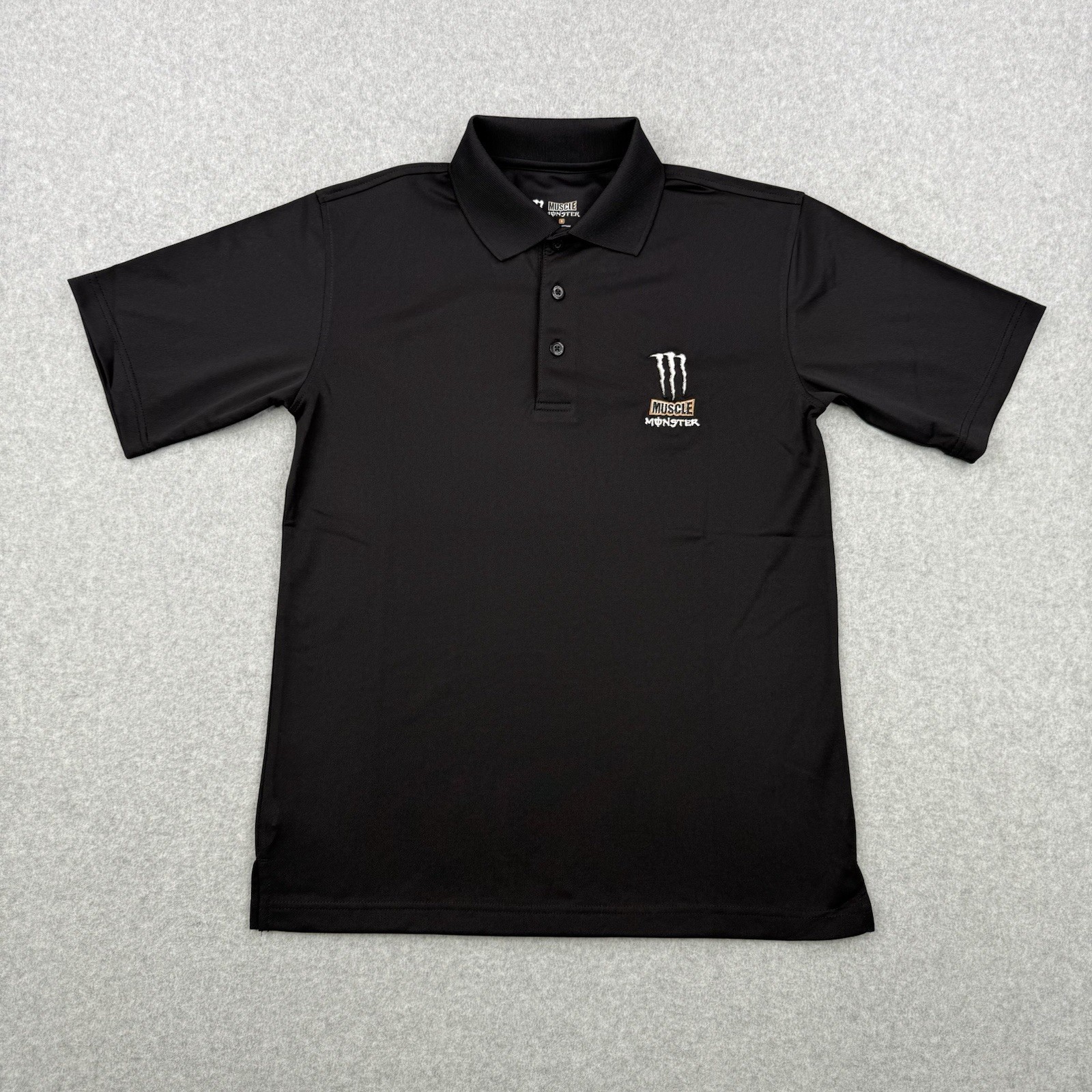 Monster Energy Shirt Mens Small Black Polo Muscle Stretch Short Sleeve Logo