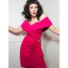 Medium 1980s Vintage Fuchsia Rhinestone Cocktail Dress by Topaz