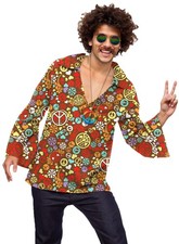 Mainfini Men's 70s Carnival Costume Disco X-Large, Red - Paisley  Peace Sign