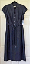 SANDRA DARREN Navy-Blue Dress Cap Sleeve Button Front Office Career Size 12 NWT