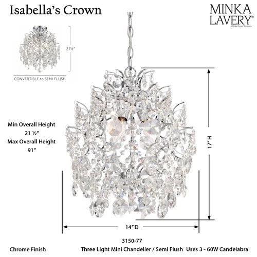 Minka Lavery 3150-77 Isabella's Crown 14"W 3 Light Crystal - Chrome - Picture 6 of 7