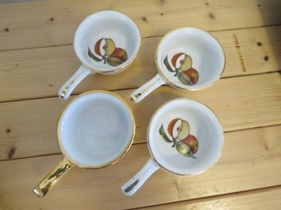 Vintage Royal Worcester Evesham Gold 4'' Handled Cocettes 24K England SET OF FOUR
