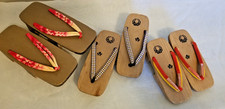 Antique Wooden Japanese Geta Sandal Shoes Flip Flops Asian 3 pairs