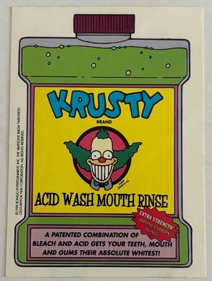 The Simpsons Krusty the Clown Promo Sticker Bongo 1998 Acid Wash Mouth Rinse