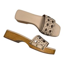 Tory Burch Basketweave Studded Clogs Calf Leather in Cream Size 7
