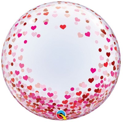 Qualatex Deco Bubble Red and Pink Confetti Hearts 24 Inch 61cm Luftballon Helium