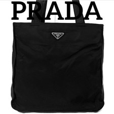 DDP PRADA Black Nylon Logo Tote Bag  leather Free Shipping  Tax Included