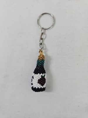 Handmade Wine Bottle Keychain Seed Beads 2'' tall bottle 3D Silver Hardware