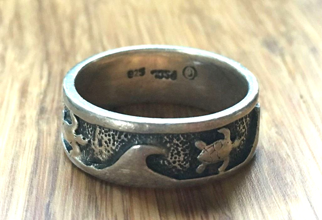 Beautiful Sea Turtles and Waves Solid Ring Sterli… - image 2