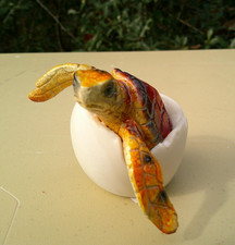 Baby Sea Turtle Hatching From Egg Figurine WW-345   Resin 3" - Red
