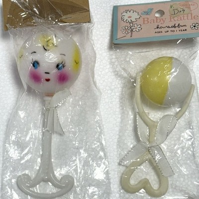 Baby Rattles Kewpie Face Doll Head Heart Plastic Stahlwood Toy Hong Kong Sealed
