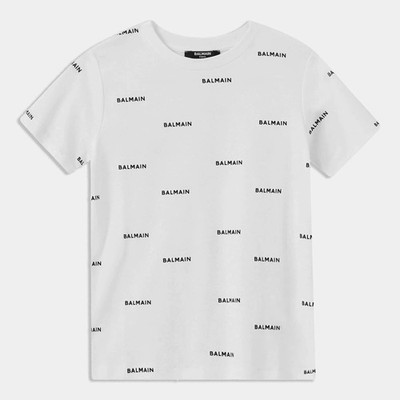 Balmain Kids White Logo Print Jersey TShirt 14Yrs