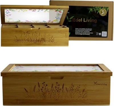Premium 8-Compartment Tea Box with Acrylic Window (Matte Meadow)