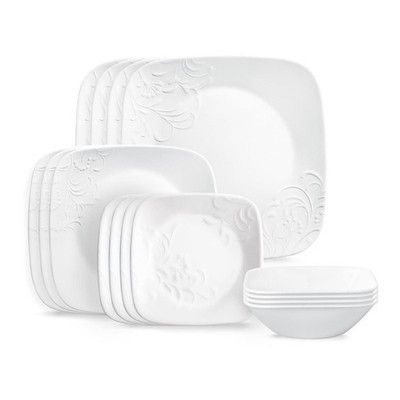 Corelle Cherish 16pc Dinnerware Set for 4, 8 Plates 8 Bowls, Chip Resistant