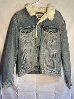 Levi s Sherpa Lined Blue Denim Trucker Jacket Men s Medium