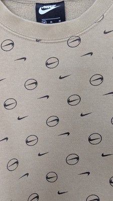 nike all over logo print cropped sweatshirt in camel