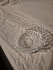 Vintage KIG Indonesia Clear Glass Serving Bowl  Trellis Pattern Elegant Preown