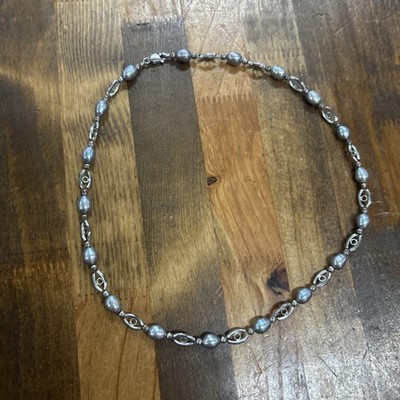 16.5  Sterling Silver Pearl Eye Shaped Link Necklace 12.66 Grams