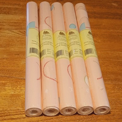 5 Double Rolls York St. James Wallpaper Pink W/Circles Prepasted  20.5''x33' Each