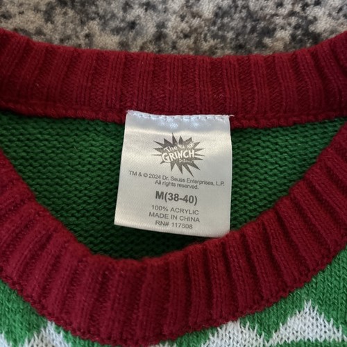 The Grinch Dr. Seuss Ugly Christmas Sweater Men Size M Medium Green Sweatshirt - Picture 4 of 8
